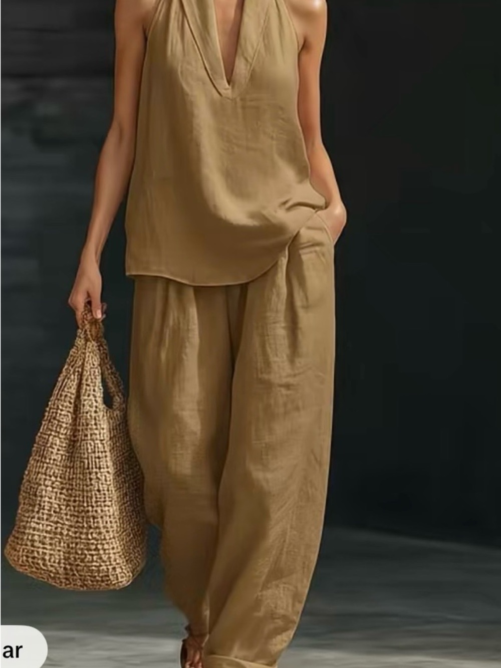 Wide-Leg Linen Jumpsuit in Khaki